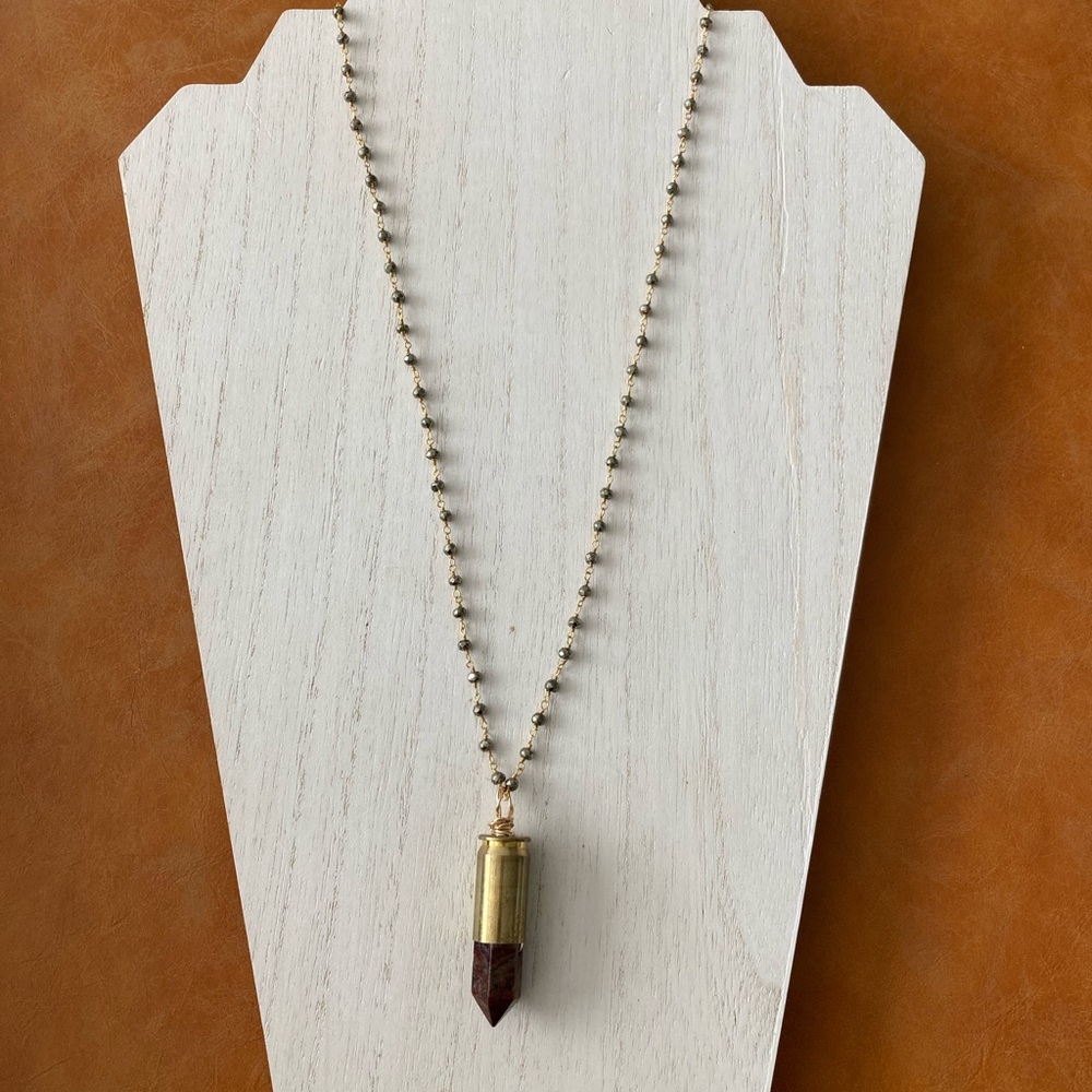 Bullet necklace on labradorite chain